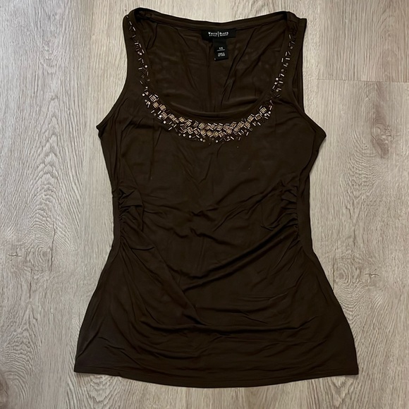 White House Black Market Tops - WHBM Bead Embellished Brown Tank